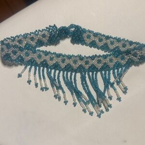 Blue & White Beaded Choker Necklace